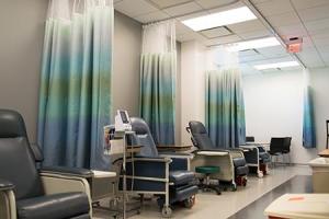 Clinical research suite chairs and curtains